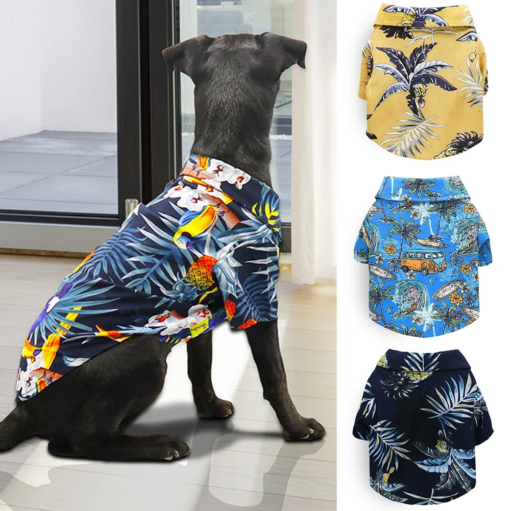 Hawaiian Style Leaf Printed Pet Beach Shirts Summer Dog Clothes for Puppy Small Large Cat Dog Chihuahua Costume Pets Clothing