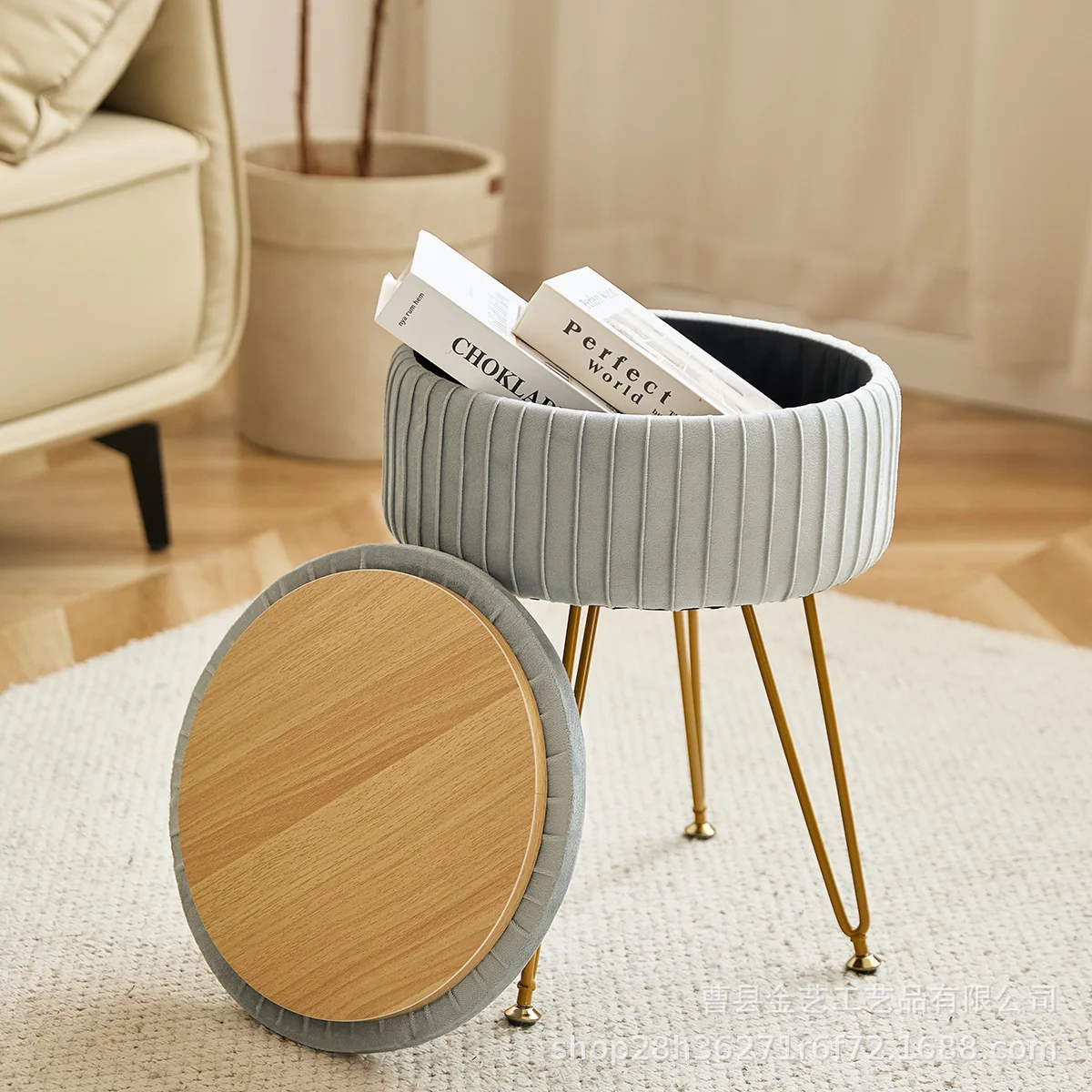 

Velvet Vanity Stool Chair with Storage Container Dressing Makeup Chair Footrest for Living Room Bedroom Decor Furniture Ottomans