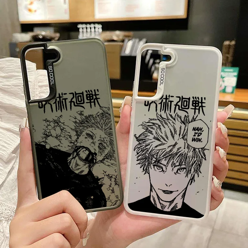 

Jujutsu Kaisen Gojo Sukuna For Samsung Galaxy S24 S23 S22 S21 S20 Plus FE Ultra Colored Silver Plated Inside Phone Case