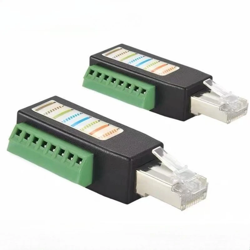 RJ45 Screw Terminal Wiring Harness Connector RJ45 Solderless Male Plug to 8-Pin Terminal Block Adapter for Ethernet Cat5 /6