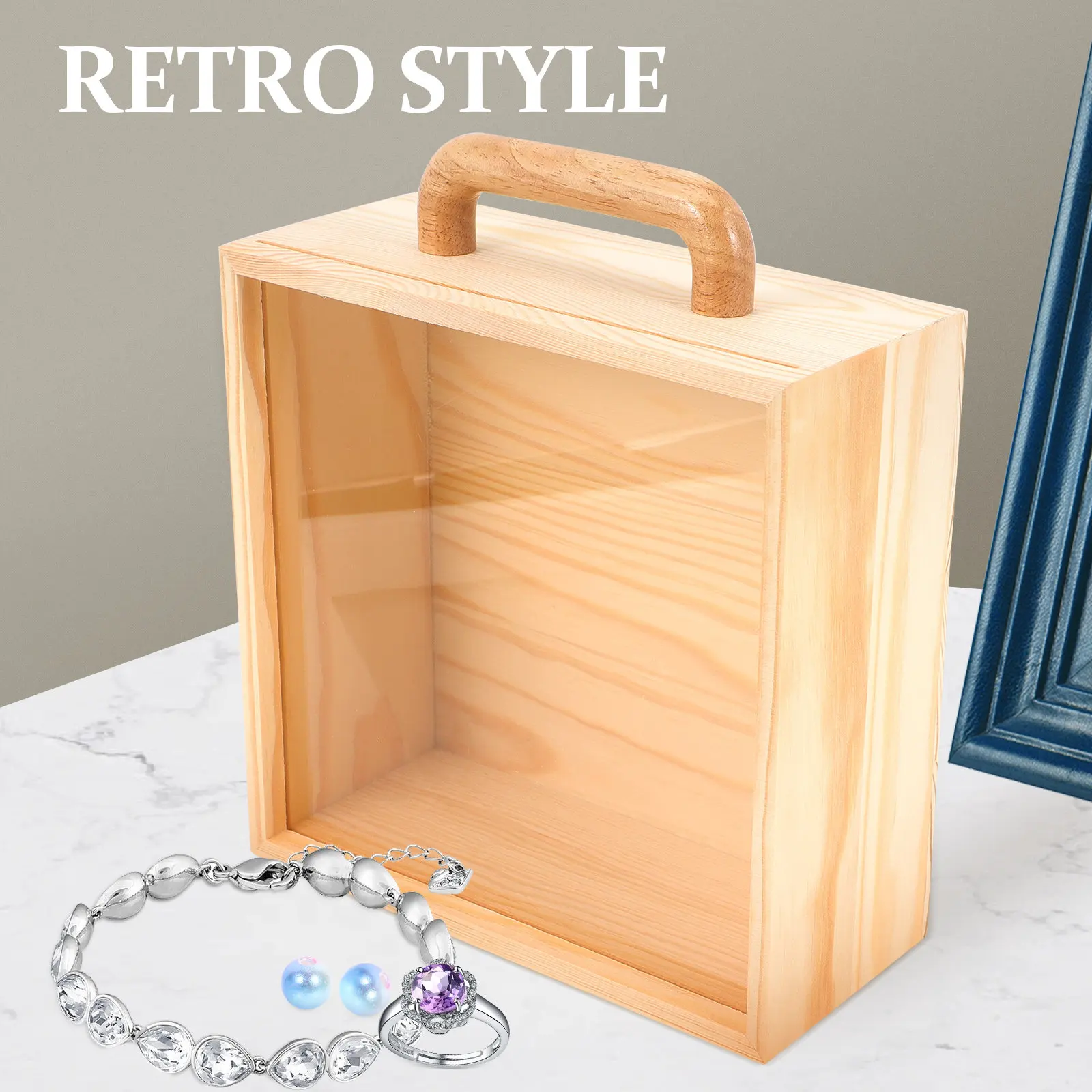 

Retro Wooden Jewelry Box Windowing Design Candy Gift Storage Box Portable Sundries Organizer Gift Candy Holder