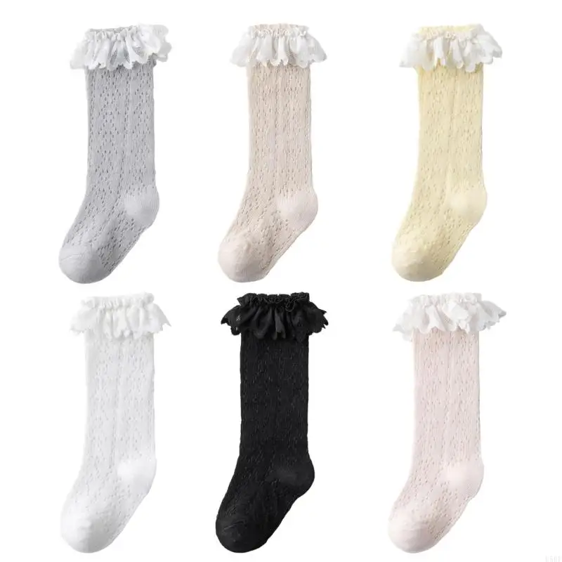 

U50F Children's Lace Trim Socks Thin Lovely Long Tub Socks Breathable Hollowed Out Princess Girls Stockings for Daily