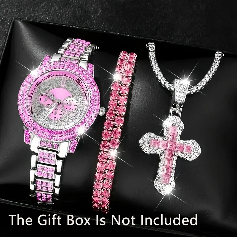 3pcs Women's Fashion Quartz Watch Luxury Green Simulated Watch Women's Watch and Accessories Set