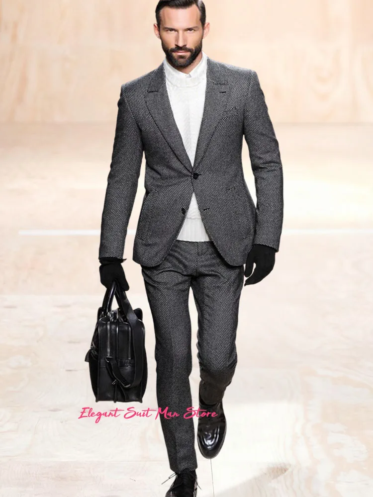 

2 piece black business casual suit set (Jacket+Pants) Single breasted Fashion men's suit set Latest 2-piece men's suit set Paris