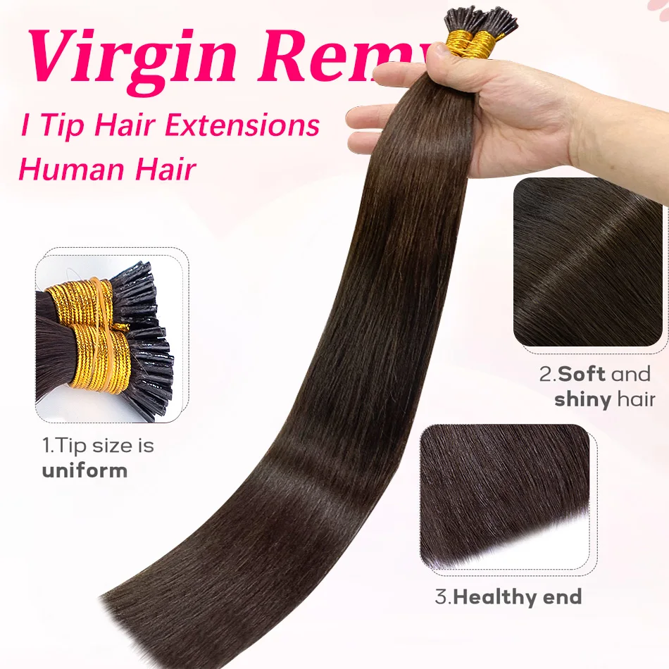 Extensiones de cabello liso con punta I, cabello humano virgen Natural, fusión Original 99j 1b 613, Color rubio miel