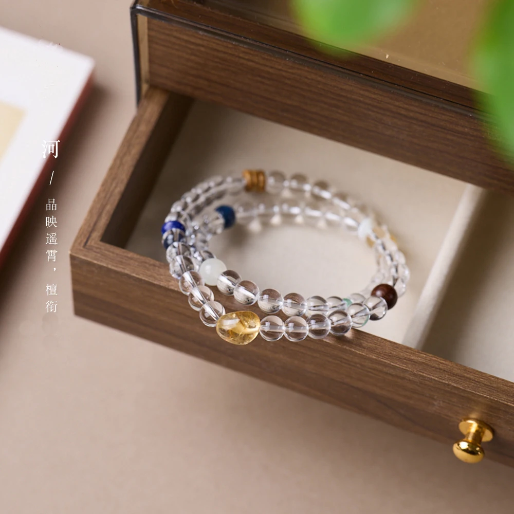 6mm Clear Quartz Lapis Lazuli Golden Sandalwood Moonstone Aventurine Mixed Crystal Women Double‑Loop Stackable Beaded Bracelet