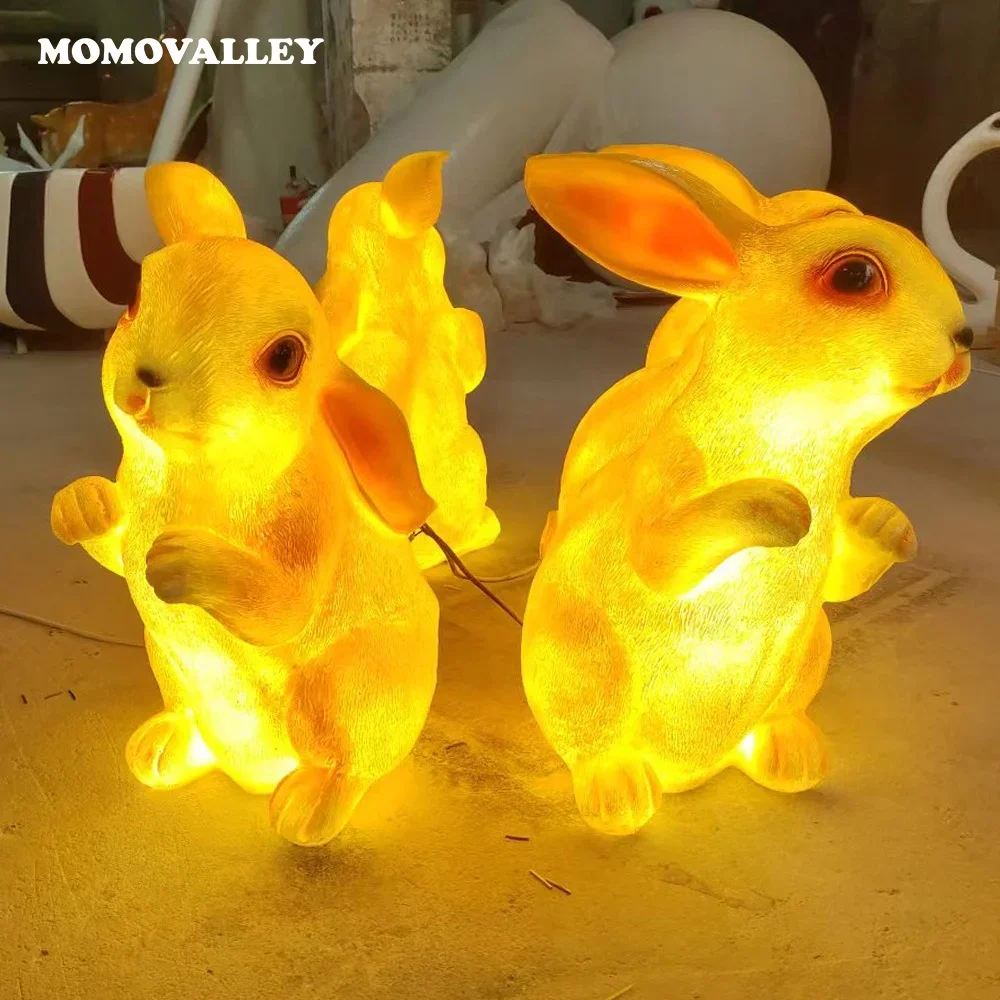 Cute charm resin statue led rabbit resin statue light out door outdoor ip65 event decor easter decorative lighting