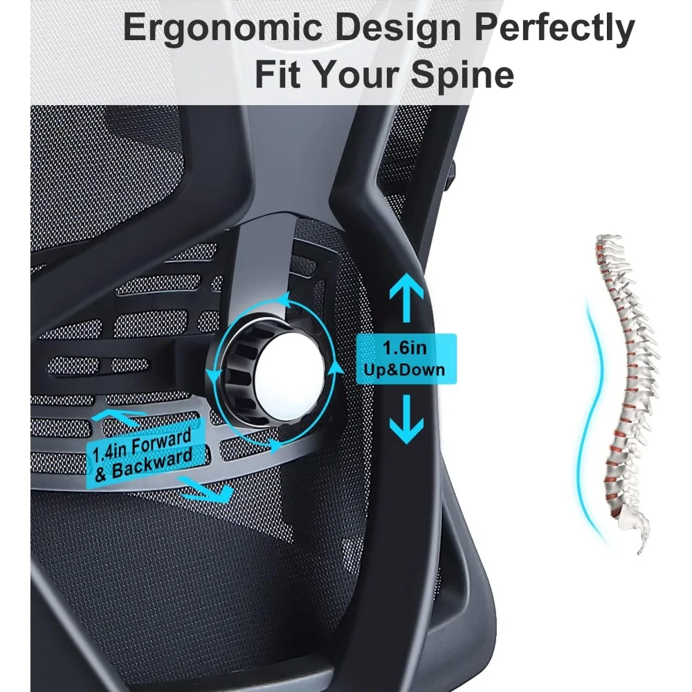 Silla de oficina ergonómica - Silla de escritorio con respaldo alto con soporte lumbar, reposacabezas y reposabrazos 3D - 130 ° Mecedora de silla de ordenador de malla