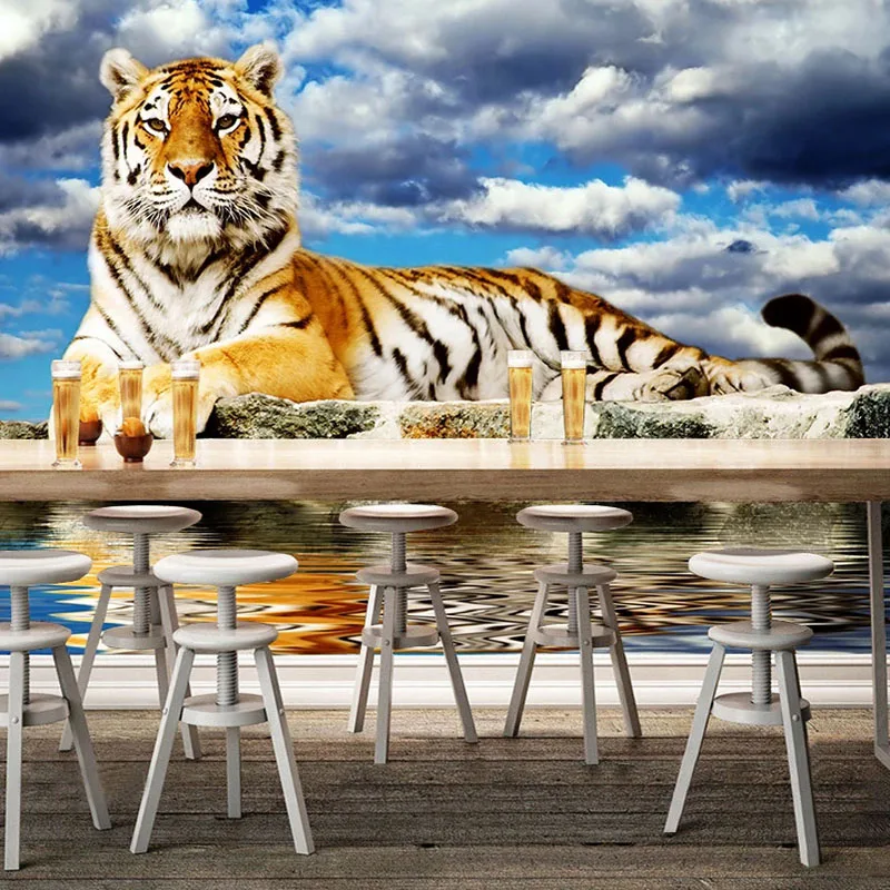 

Custom Mural Wallpaper 3D Stereo Tiger Blue Sky Clouds Home Decor Wall Painting Living Room Bedroom Cartoon Wall Papers