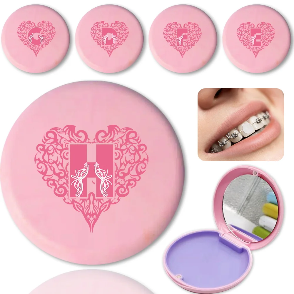 

Tooth Storage Box Brace Denture Box Portable With Mirror Milk Teeth Organizer Travel Love Letter Pattern Retainer Mouth Guard