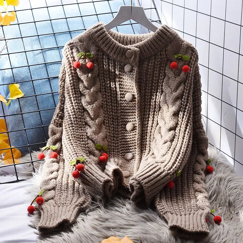 

College style fashion knitted sweater jacket top 2024 autumn new women's clothing Korean version loose outer sweater cardigan