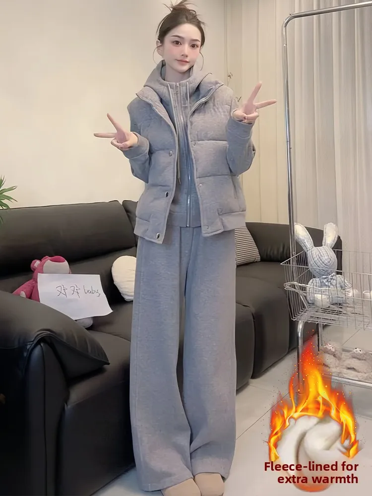 Thiened Fce Sweatirt Wide Leg Pants Vest Tee Piece Set Women's Casual Sportswear Winter 2025 New Sle Online Exclusive