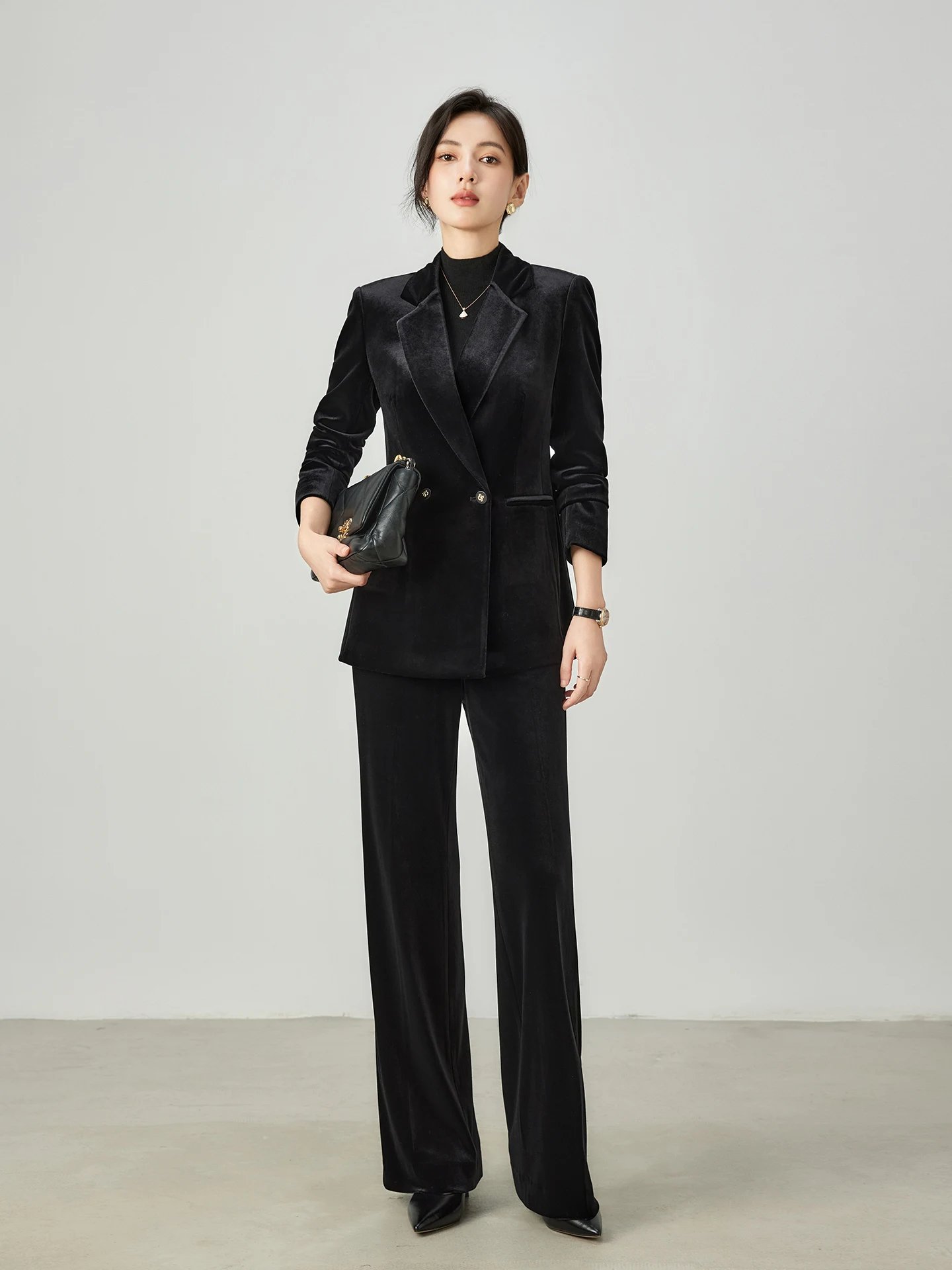 

Bla Velvet Busin Suit Set Slimming Flared Pants Women's Faion Autumn Winter Commute Sle Full Anti-Wrinkle