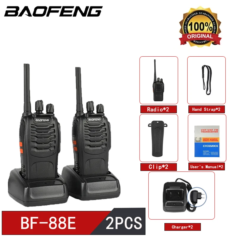 

2Pcs/Pack Baofeng BF-88E Walkie Talkie PMR Handheld Intercom Communicator 16Channels 5W 446MHz License Free Radio