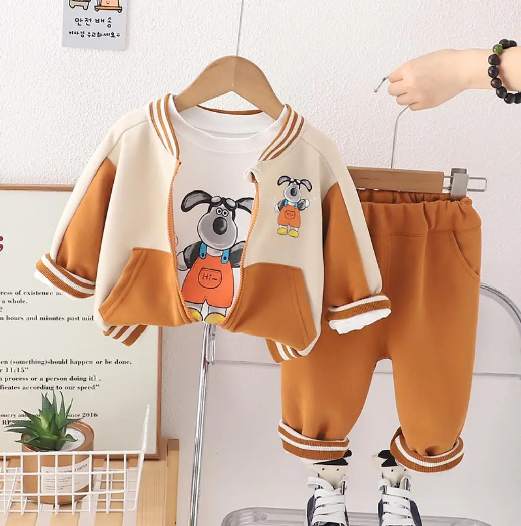 Toddler Boys Designer Outfits Spring Autumn Clothing Cartoon Printed Cardigan Coat Shirts Pants 3Pcs Sets Children Sport Suits