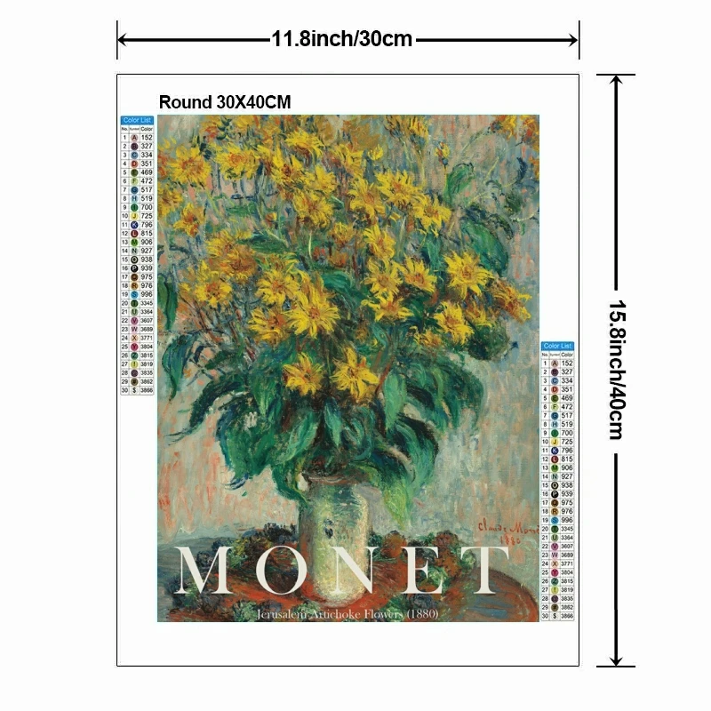 DIY Diamond Art Painting Kit Claude Monet Famous Artist Classic Masterpiece Collection Embroidery Mosaic Cross Stitch Home Decor