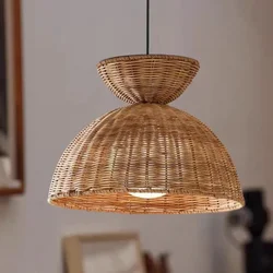Southeast Asian Semicircle Rattan Lamp Handmade Vintage Pendant Lights for Restaurants Hot Pot Dining Room Rural Pastoral Lamps