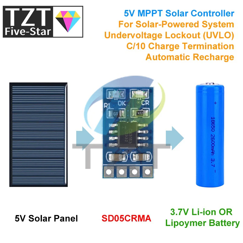 SD05CRM MPPT Solar Charge Controller 1A 4.2V 3.7V 18650 LiPo Li-ion Lithium Battery Charger Module  Solar Panel Battery Charging