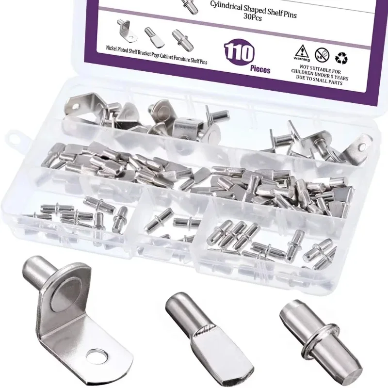 110pcs Shelf Pegs Support Nickel Plated Shelf Brackets Pins Fixed Cabinet Bookcase Wall Mount Holder Home Hardware