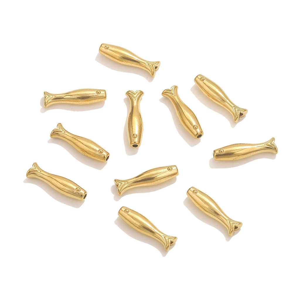 5pcs Stainless Steel Gold Fish Beads Charms Spacer Loose Beads For Jewelry Making Crafts Handmade DIY Bracelet Accessories Bulk image 6