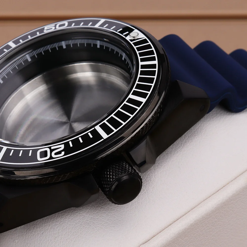 Black 43MM Men's Watch Case For PROSPEX King Samurai NH35 NH36 NH38 NH34 Movt 28.5mm Dial Waterproof 20ATM Sapphire Glass Parts