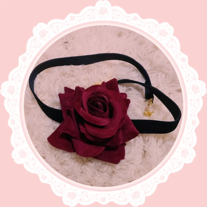 lolita Gothic Retro European style red Rose Choker Necklace Halloween Cosplay Necklace women Choker Anime cosplay Accessories