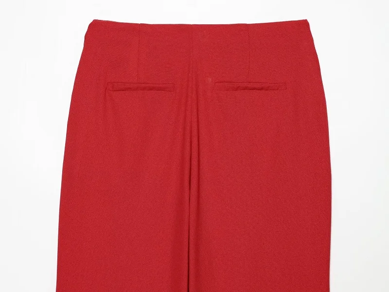 MUJER Rotes Gerades Hosen-Set 2-teilig Damen Sommer Niedrige Taille Damenhosen-Anzug Neckholder Crop Top Damen-Outfit Urlaubshose – Detail 16