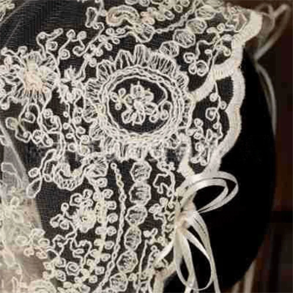French Lace Bridal Headband Embroidered Bow Ribbon Bridal Headpiece Full Lace Vintage Wedding Hair Accessories Formal Gathering