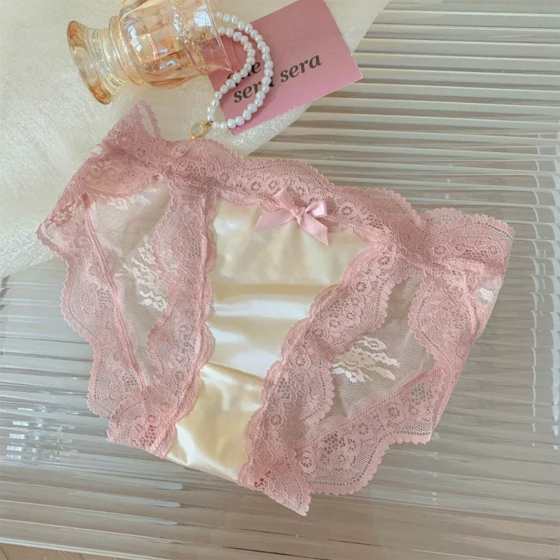 Женские сексуальные кружевные трусики, нижнее белье из атласной сетки с низкой посадкой, полые трусы-стринги