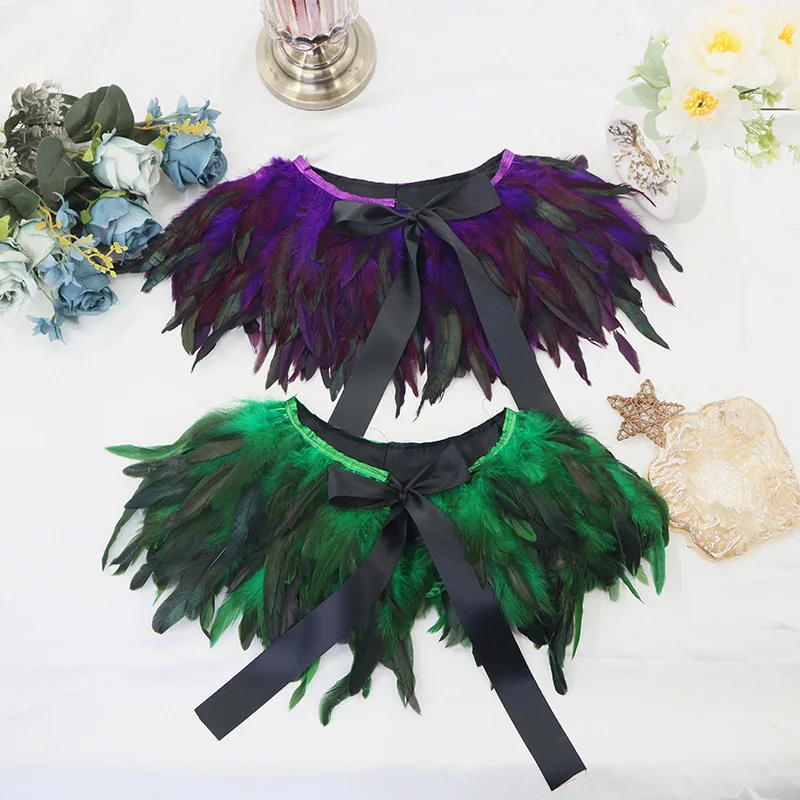 

Retro feather shoulder cape rooster feather scarf feather false collar feather cloak cape accessory jewelry