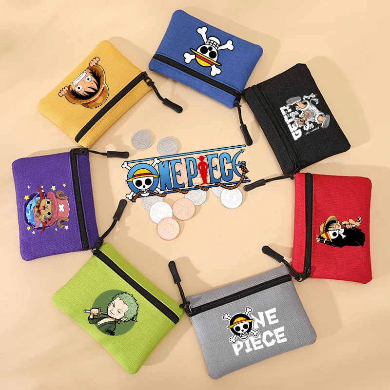 One Pieces Canvas Wallet Zipper Money Pouch Anime Luffy Kid Mini Coin Purse Cute Credit Card Holder Kawaii Key Storage Bag Gifts