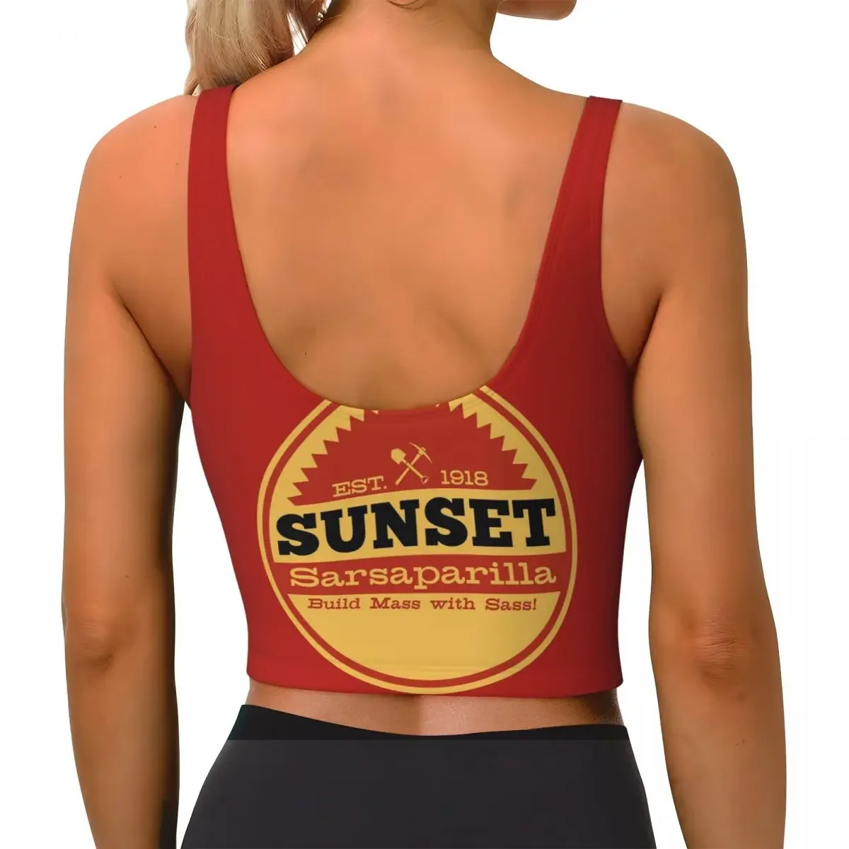Custom Vintage Sunset Sarsaparilla Logo Women Sports Bra High Impact Vest Gym Workout Yoga Crop Tank Top