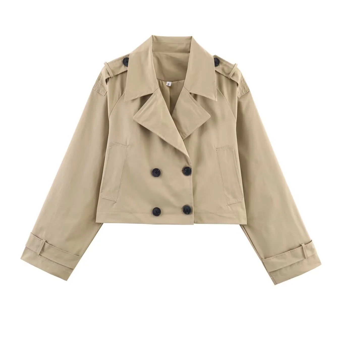 Trench corto doppiopetto solido da donna Colletto rovesciato femminile Cappotti a maniche lunghe Moda Capispalla vintage Top chic