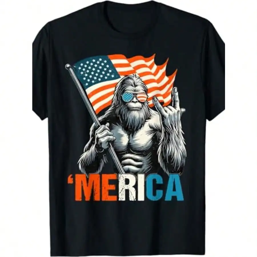 

Patriotic Gorilla 'MERICA' Graphic T-Shirt Breathable Summer Tee with American Flag Design Shirt for 4th of July & Casual Attire
