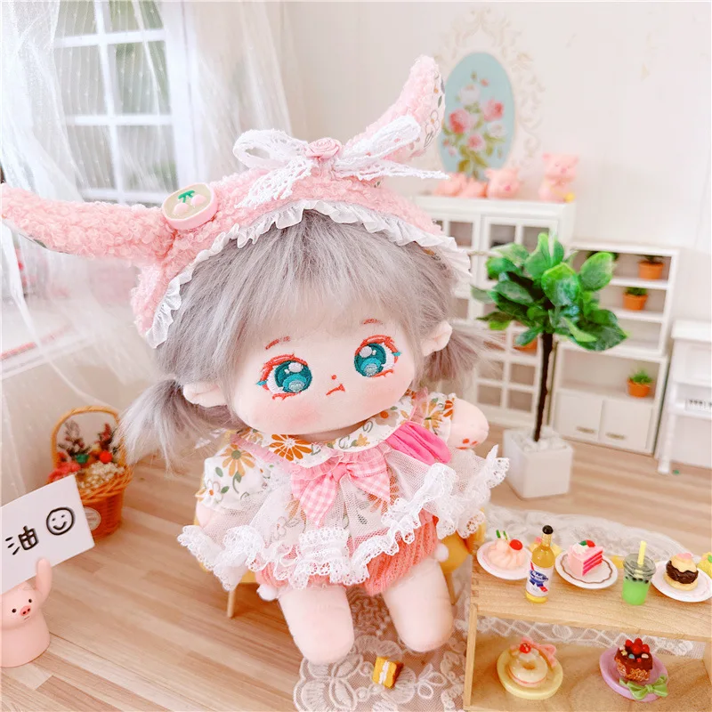 20cm lalka dziewczęca Kawaii Loliita 4 szt. Różowa koronka sukienka w kwiaty z opaską do włosów wypchana na zamówienie pluszowa lalka Anime miękka dziecięca zabawka prezent