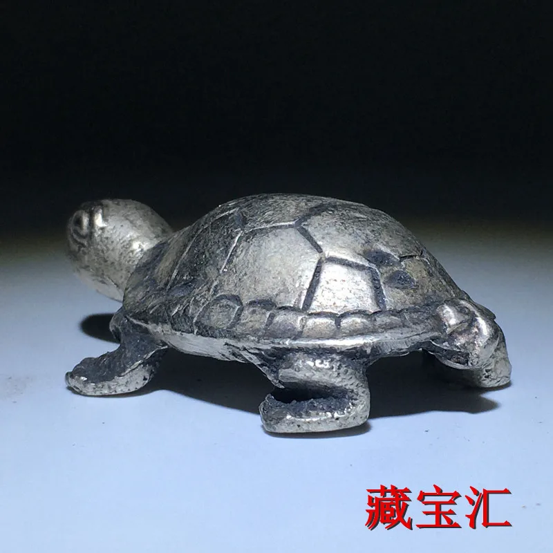 Old Collection Pure Copper Plated Silver Solid Little Turtle Statue Guangxu Third Year Four Legged Silver Turtle Wealthy Tea Pet