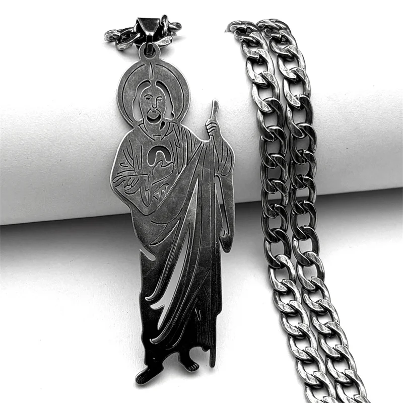 

Hollow San Judas Tadeo Pendant Necklace for Women Men Religion Stainless Steel Chain Saint Jude Thaddeus Necklaces Jewelry Gift