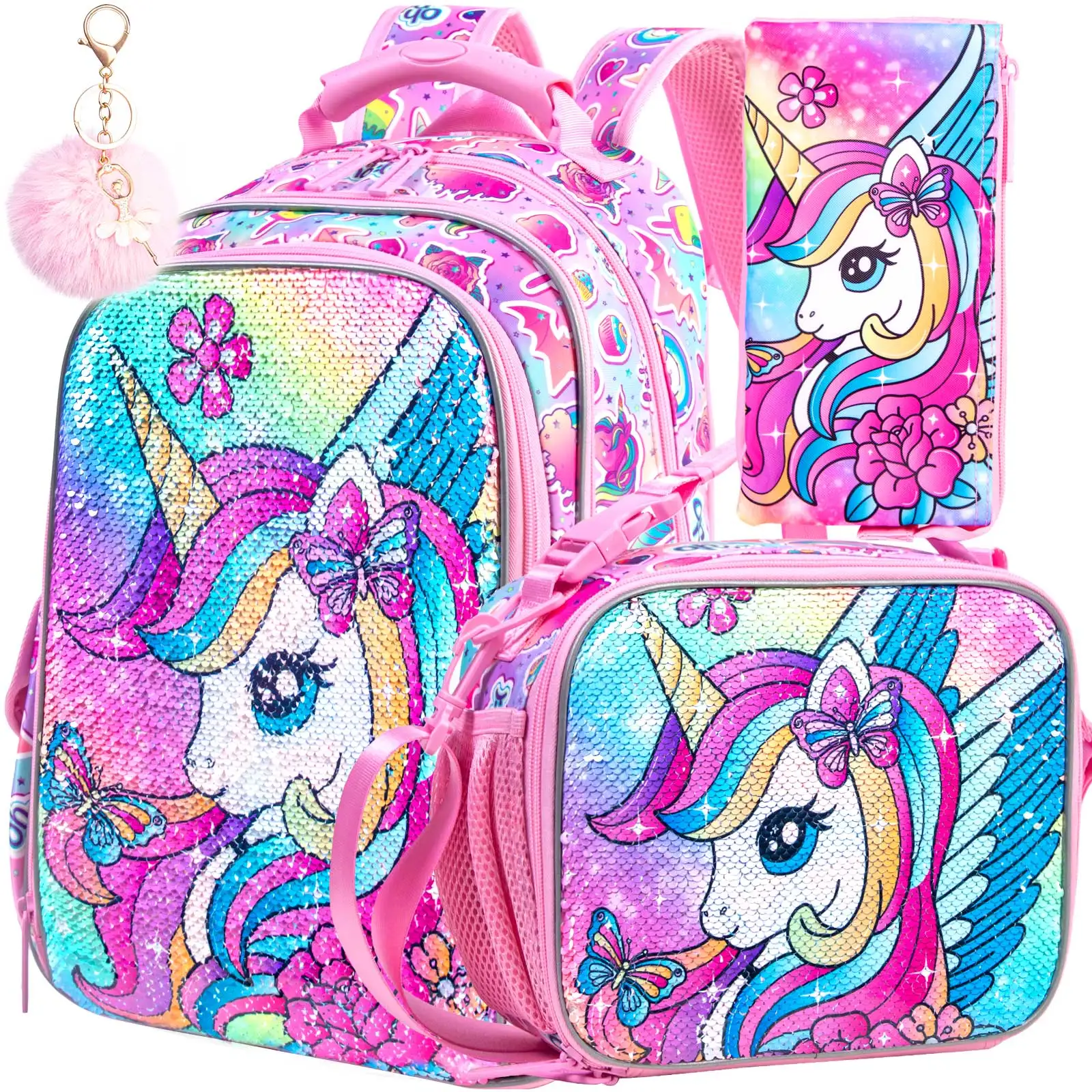 3PCS Unicorn Backpack for Girls, 16\