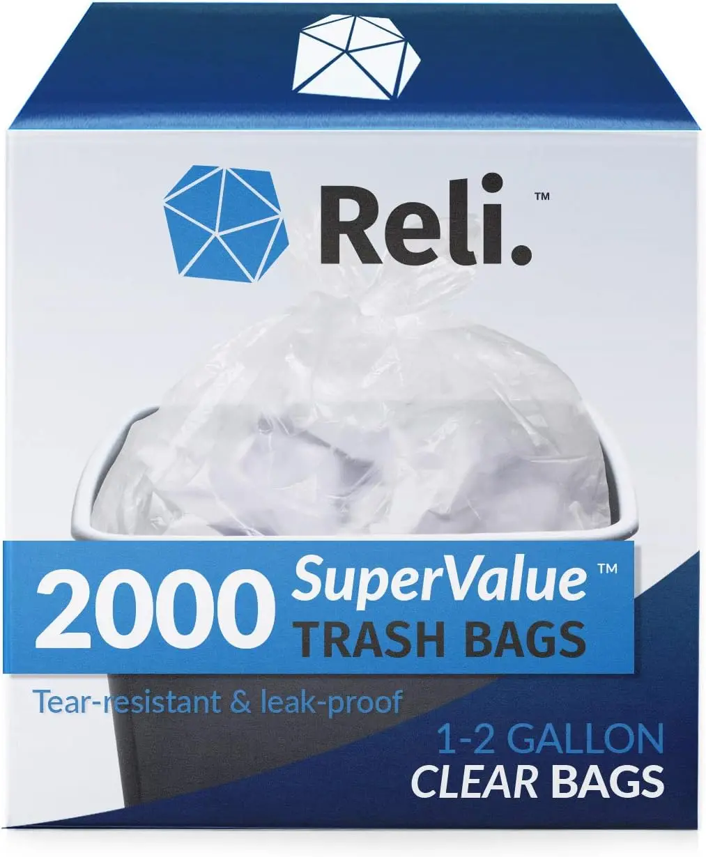 

2000 Clear Trash Bags for Small Bathroom Bins, 1-2 Gallon Size, Strong and Leak-Proof