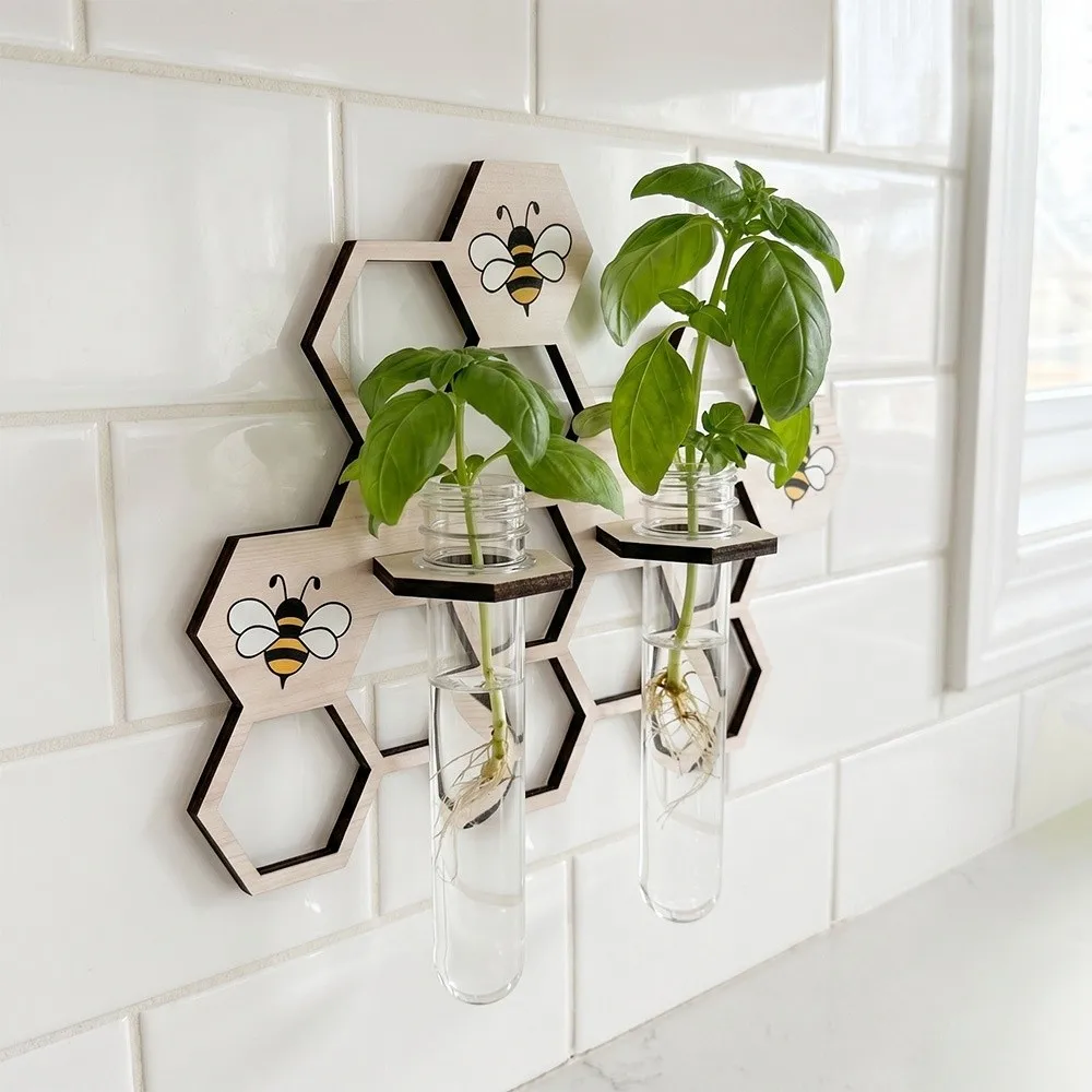 Wall Shelf Wooden Lantern Planter Holder Home Ornaments Cartoon Bee Wall Decoration Vase Retro Flower Pot Hydroponics