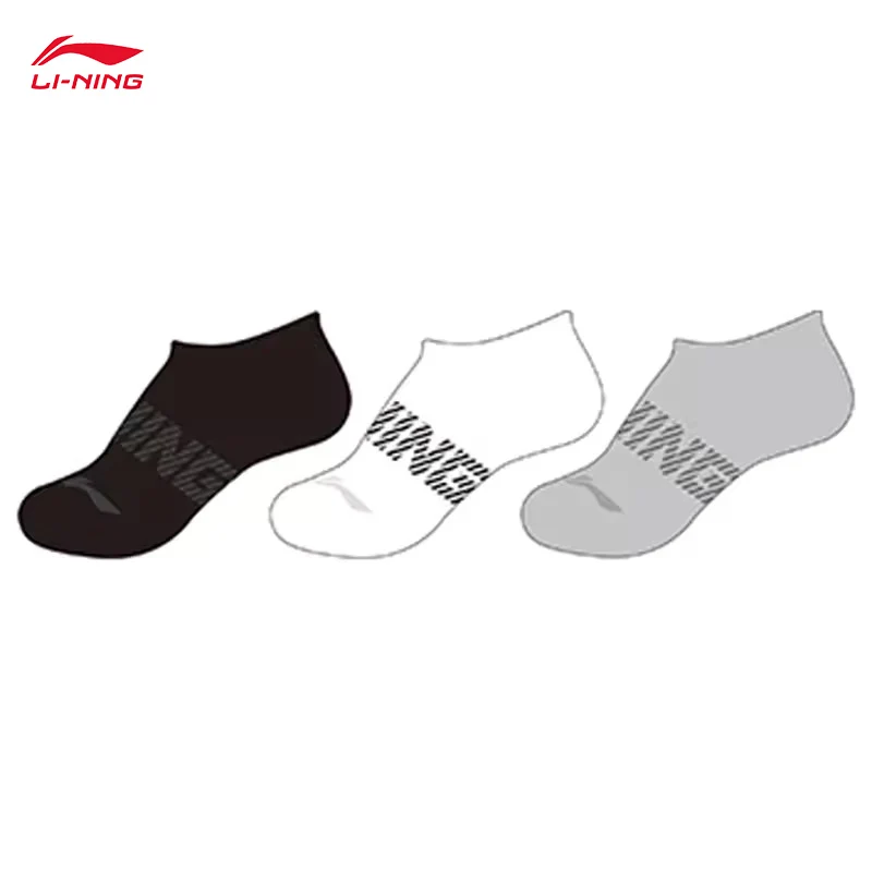 

LI-NING унисекс, спортивные стильные 3 пары носков, удобные дышащие носки на низком каблуке с буквами 22-28 см AWTV043