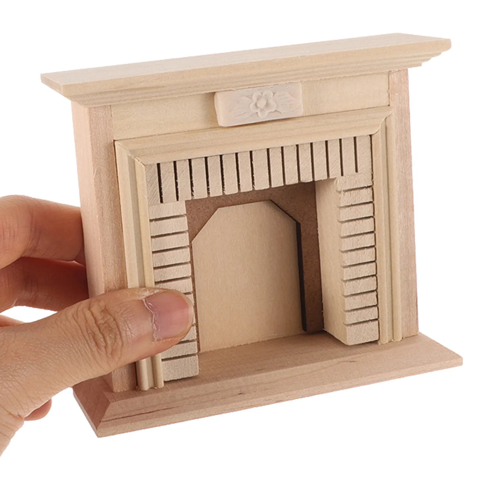 

Mini House Wood Fireplace Unpainted Simple Decoration Miniature Furniture Accessory Fireplace Furniture