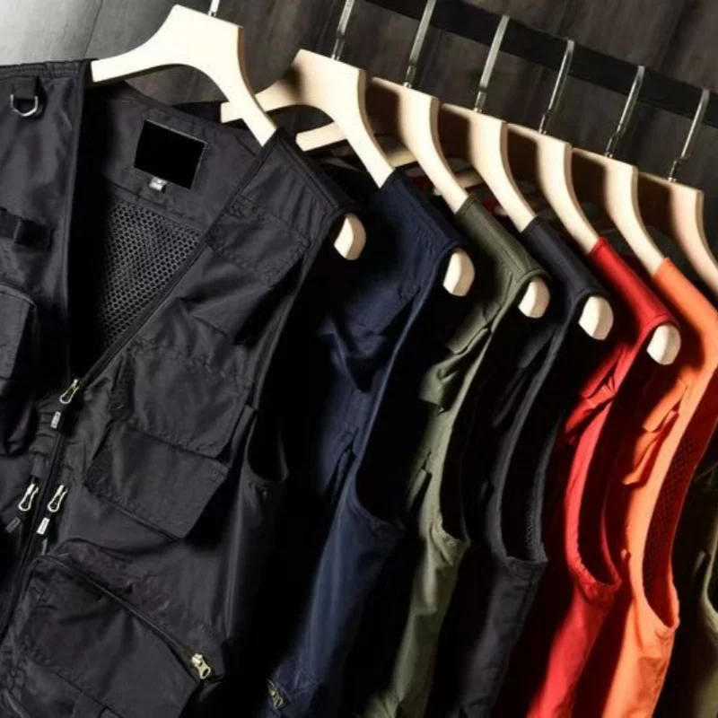 Large size 6XL men's casual summer vest men's sleeveless work pants multi pocket vest men's tactical work jacket