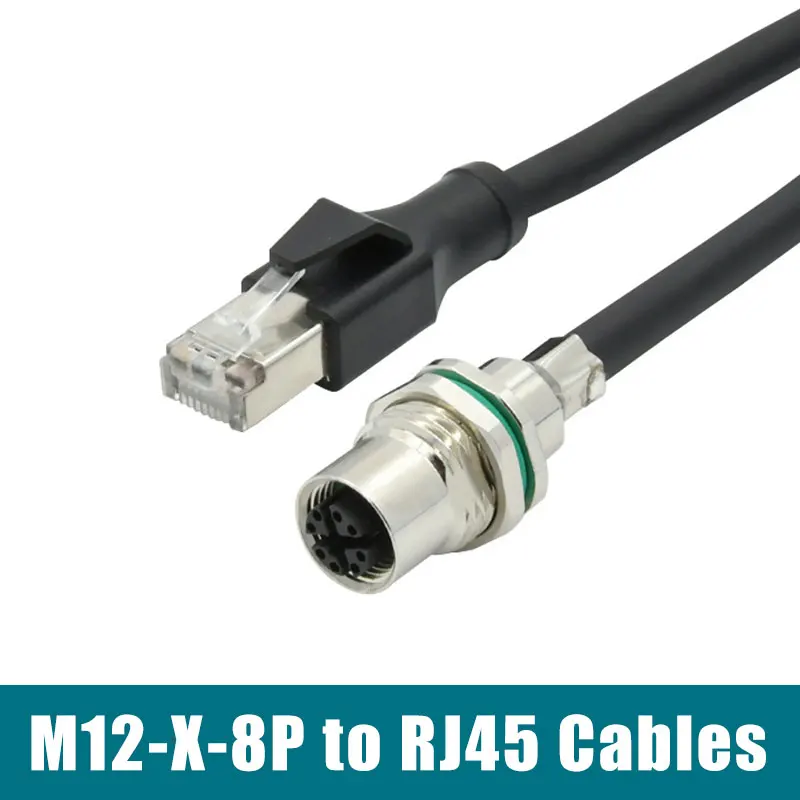 M12 to RJ45 Female 8Pin X-code Connector Cable 8-Core Plug to RJ45 Crystal Head Customized Ethernet Connection Line