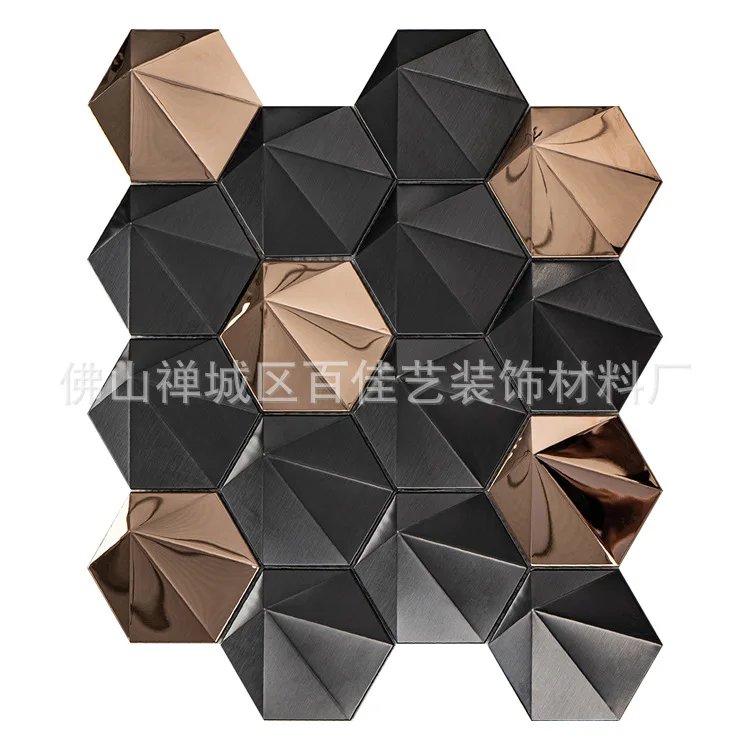 

Самоклеящиеся обои из нержавеющей стали с шестигранной мозаикой, 3D металлическая плитка, водонепроницаемая для KTV, отеля, ресторана, ТВ-фона