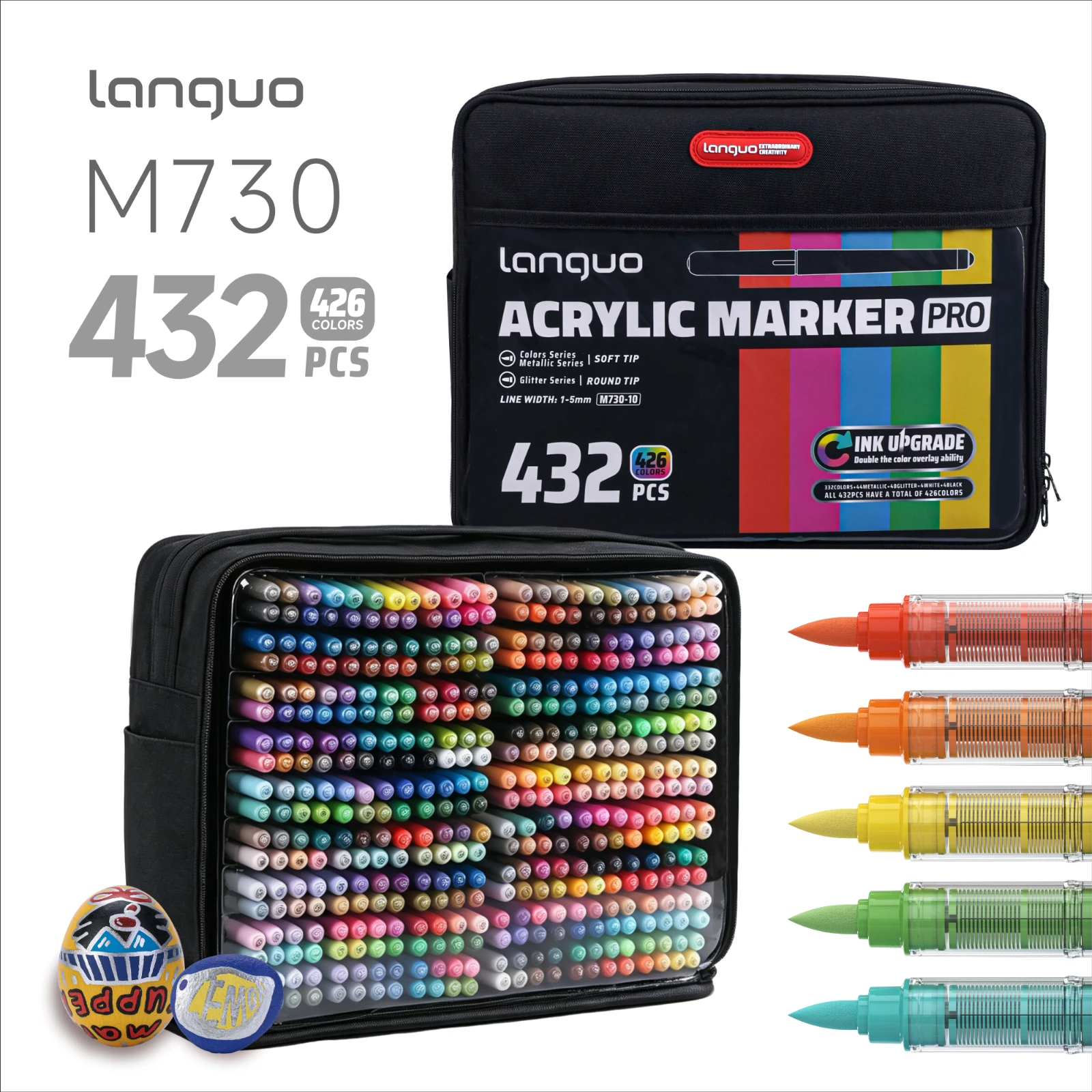 Languo Brand Markers 426 Colors/432 Pieces, Large Capacity Liquid Acrylic Markers Pro, Acrylic Markers, Acrylic Felt, Felt Coloring, Alcohol Markers, Art Supplies, Soft Nibs with 1-5mm Thickness Control, Drawing, Writing, Marking, Diy..