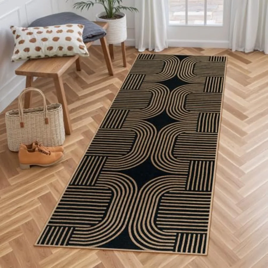 

Modern Geometric Runner Rug 2x6 Laundry Room Rug Runners for Hallways Non Slip Washable Outdoor Carpet with Rubber Backing Farm