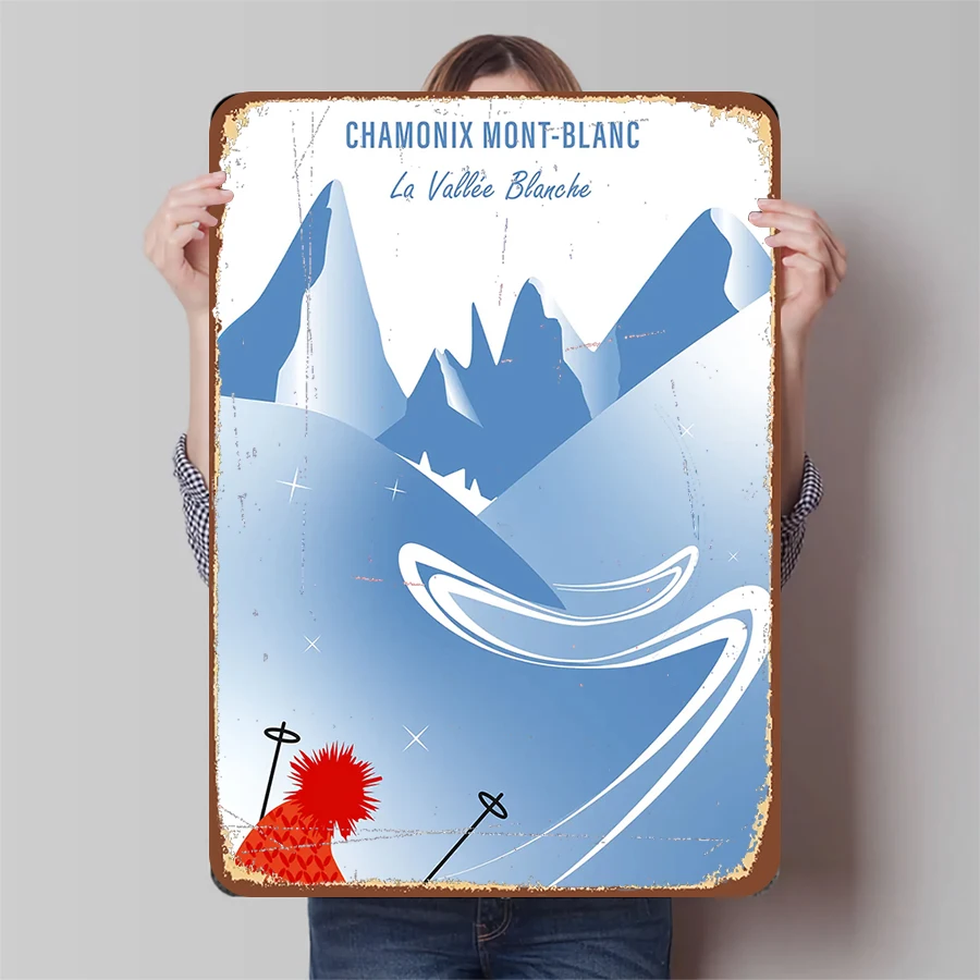 Custom French Chamonix Mont Blanc Ski Theme Metal Wall Art Modern Minimalist Living RoomDecorative Painting Home Wall Decor