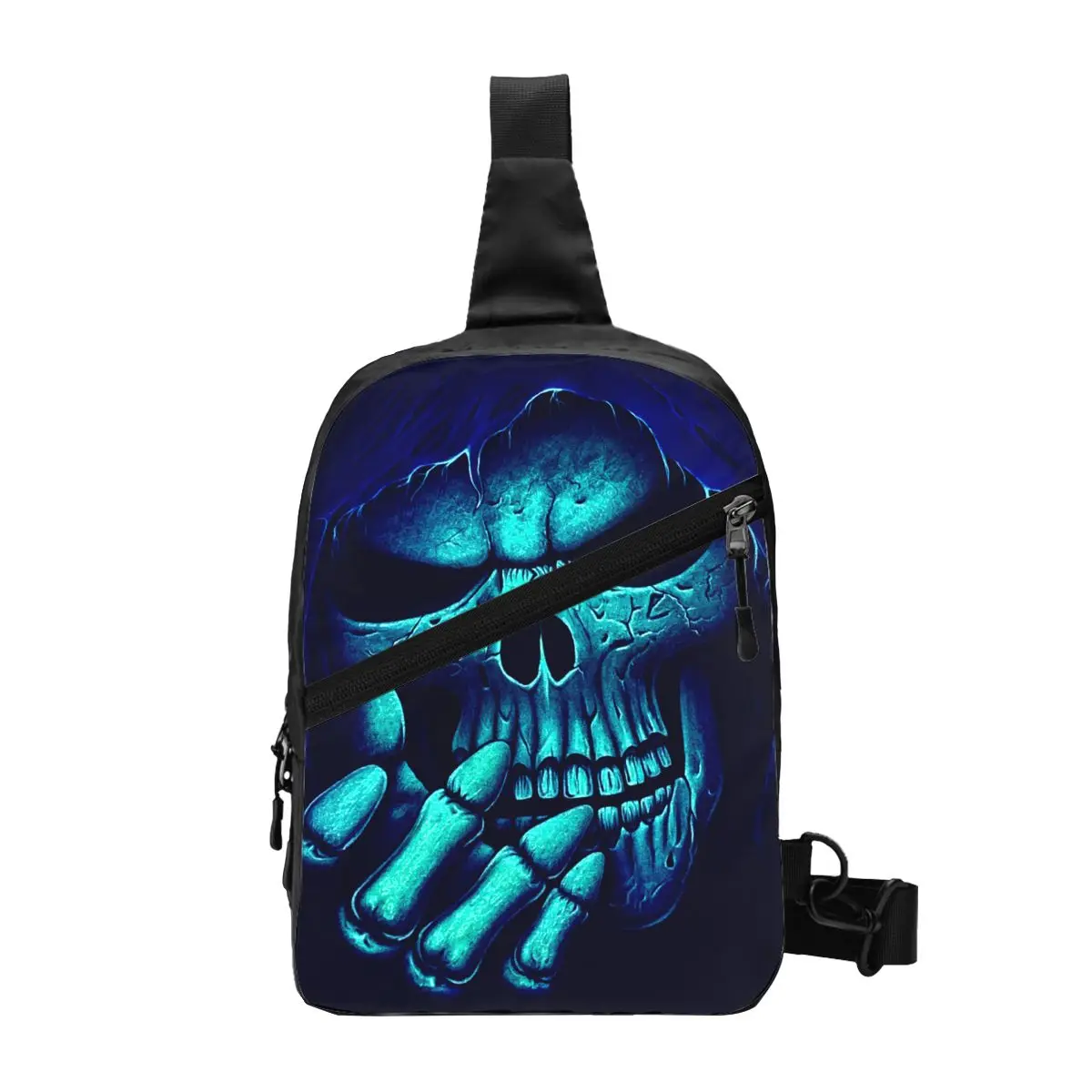 

Horror Death Skull Sling Chest Bag Custom Halloween Gothic Skeleton Shoulder Crossbody Backpack for Men Cycling Camping Daypack