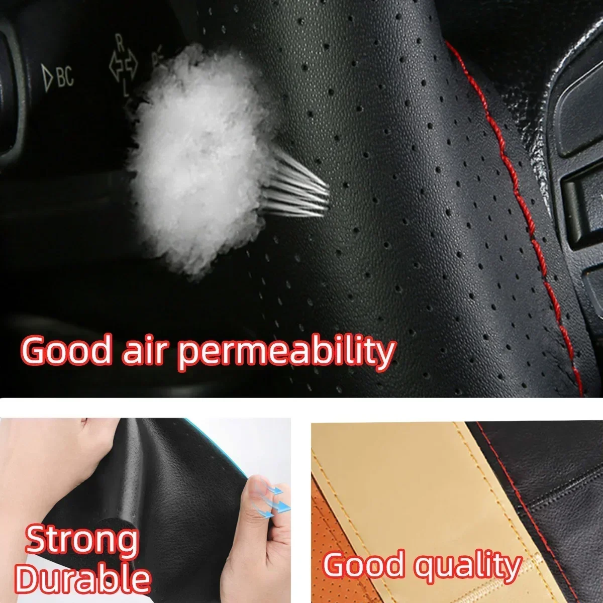 38cm Universal Auto Steering Wheel Cover Leather Steering Wheel Wrap With Better Sport Grip For Men Women D Shape SUV Car